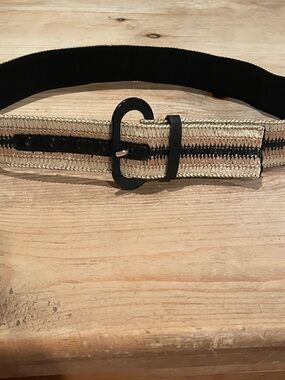 Brown Black Textured Woven Wide Belt beach lagum casual boho everyday OS